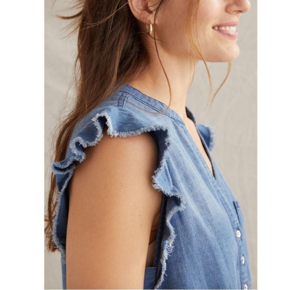 Anthropologie Pilcro Flounced Tunic Dress Chambray Denim Cotton Blue Sz L - Picture 3 of 16